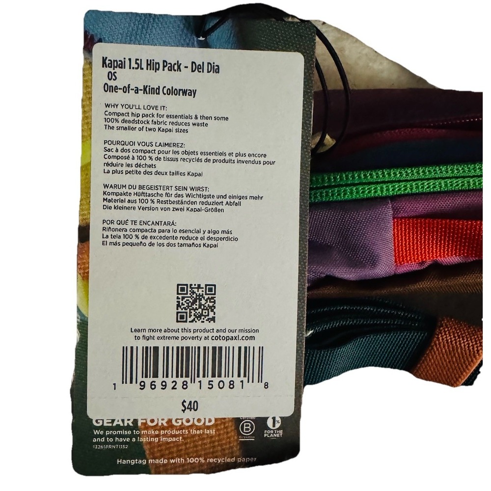 Cotopaxi Kapai 1.5L Hip Pack Del Dia Fanny Bag Multicolor Waist Crossbody NWT - Picture 7 of 7